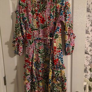Jessie Zhao Floral Midi Dress size XS EUC